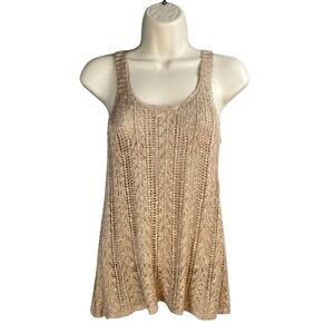 Pink Rose Crochet Knit Tank Top Womens Small Boho Chic Cottage Indie Granola